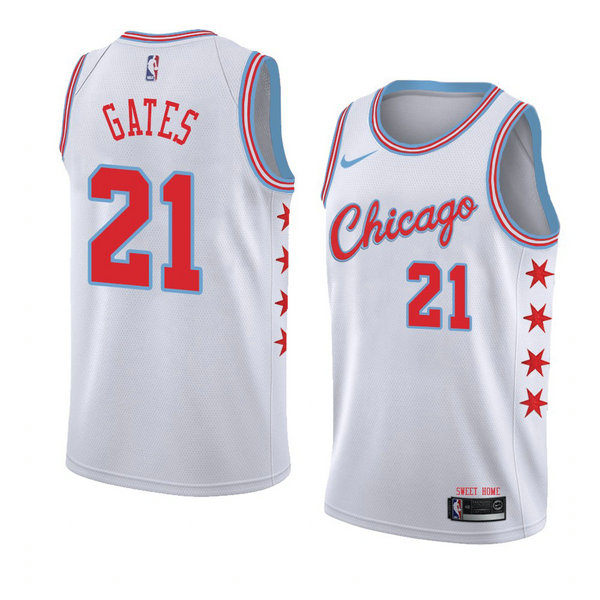 Camiseta baloncesto Kaiser Gates 21 Ciudad 2018 Blanco Chicago Bulls Hombre