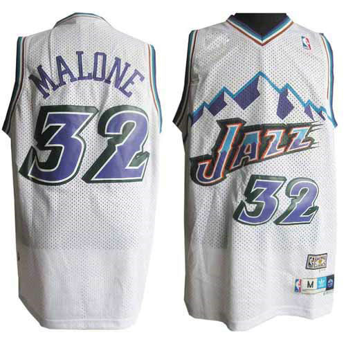 Camiseta baloncesto Karl Malone 32 Retro Blanco Utah Jazz Hombre