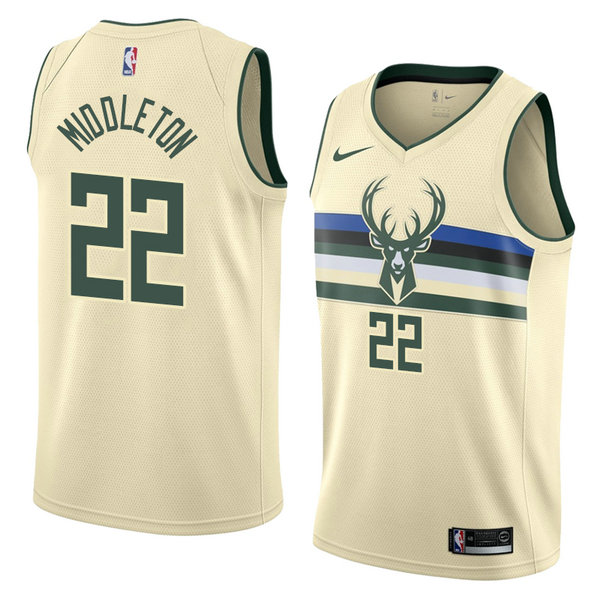 Camiseta baloncesto Khris Middleton 22 Ciudad 2018 Crema Milwaukee Bucks Hombre