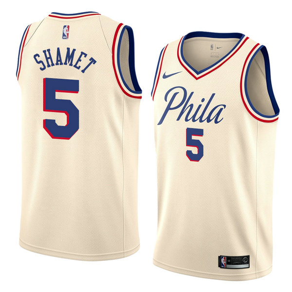 Camiseta baloncesto Landry Shamet 5 Ciudad 2018 Crema Philadelphia 76ers Hombre