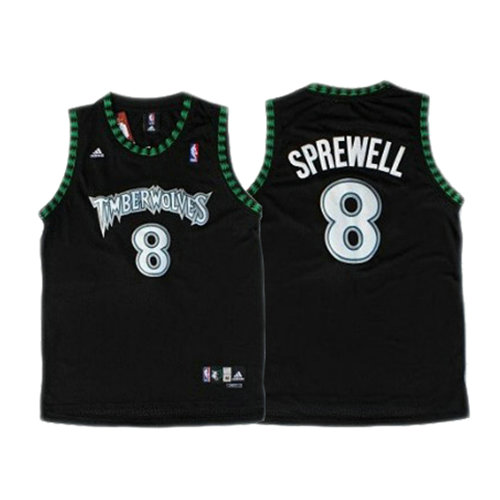 Camiseta baloncesto Latrell Sprewel 8 Retro Negro Minnesota Timberwolves Hombre