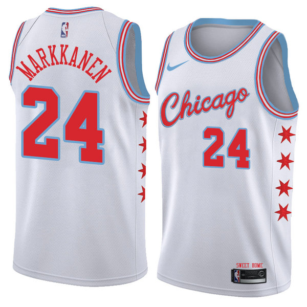 Camiseta baloncesto Lauri Markkanen 24 Ciudad 2018 Blanco Chicago Bulls Hombre