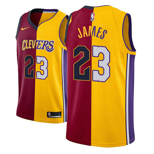 Camiseta baloncesto Lebron James 23 Split 2018 Oro Los Angeles Lakers Hombre
