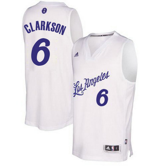 Camiseta baloncesto Los Angeles Lakers Navidad 2016 Jordan Clarkson 6 Blanca