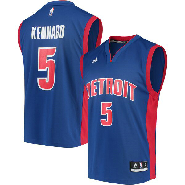 Camiseta baloncesto Luke Kennard 5 adidas Road Replica Azul Detroit Pistons Hombre