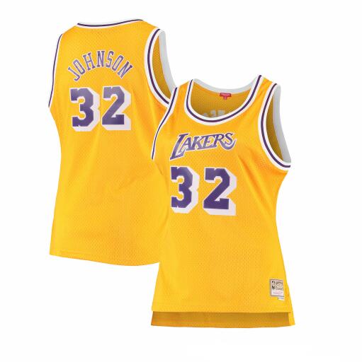 Camiseta baloncesto Magic Johnson 32 swingman Amarillo Los Angeles Lakers Mujer