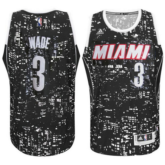 Camiseta baloncesto Miami Heat Dwyane Wade 3 Lights Negro