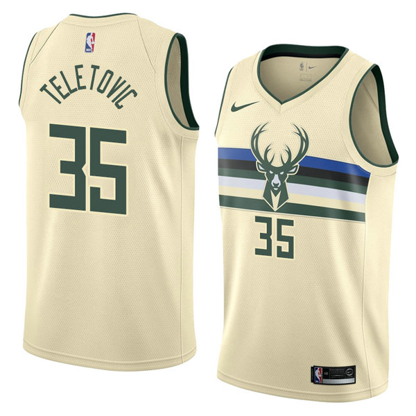 Camiseta baloncesto Mirza Teletovic 35 Ciudad 2018 Crema Milwaukee Bucks Hombre