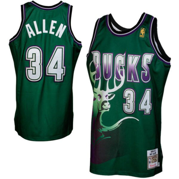 Camiseta baloncesto Ness Ray Allen 34 1996-1997 Verde Milwaukee Bucks Hombre