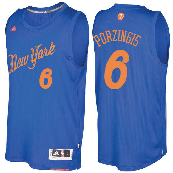 Camiseta baloncesto New York Knicks Navidad 2016 Kristaps Porzingis 6 Azul