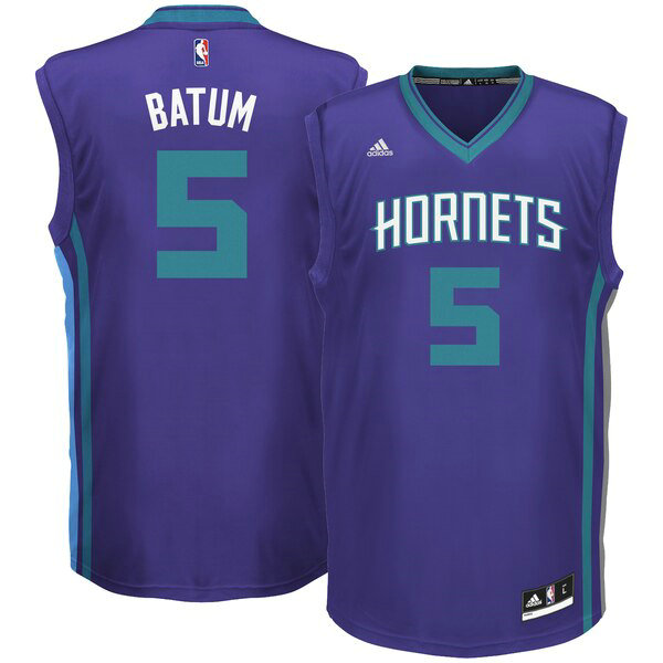 Camiseta baloncesto Nicolas Batum 5 2015 adidas Púrpura Charlotte Hornets Hombre
