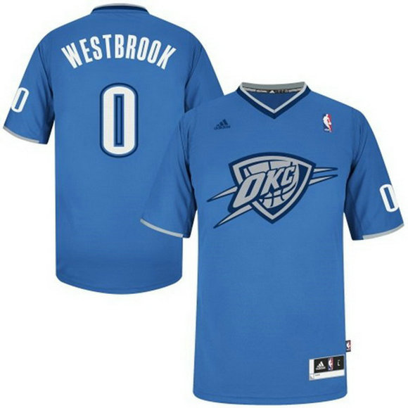 Camiseta baloncesto Oklahoma Ciry Thunder Navidad 2013 Russell Westbrook 0 Azul