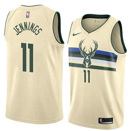 Camiseta baloncesto Opal Brandon Jennings 11 Ciudad 2018 Crema Milwaukee Bucks Hombre