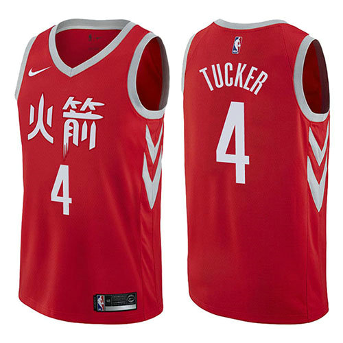 Camiseta baloncesto P.j. Tucker 4 Ciudad 2017-18 Rojo Houston Rockets Hombre