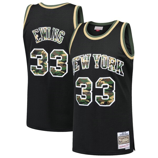 Camiseta baloncesto Patrick Ewing 33 Straight Fire Camo Swingman Negro New York Knicks Hombre