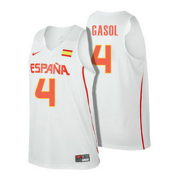 Camiseta baloncesto Pau Gasol 4 Rio Olympics Espana 2016 Blanca