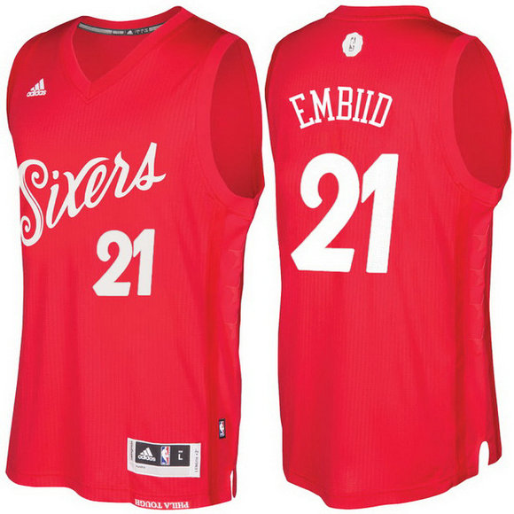 Camiseta baloncesto Philadelphia 76ers Navidad 2016 Joel Embiid 21 Roja