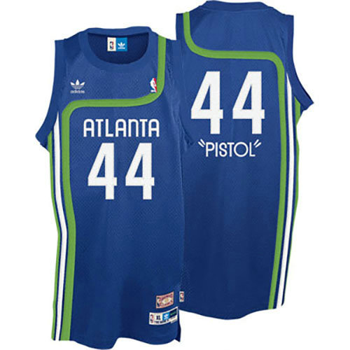 Camiseta baloncesto Pistol Pete 44 Retro Azul Atlanta Hawks Hombre