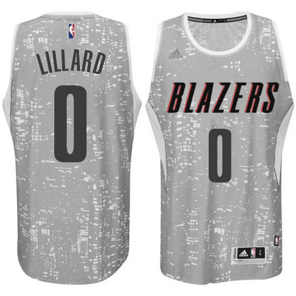 Camiseta baloncesto Portland Trail Blazers Damian Lillard 0 Lights Gris
