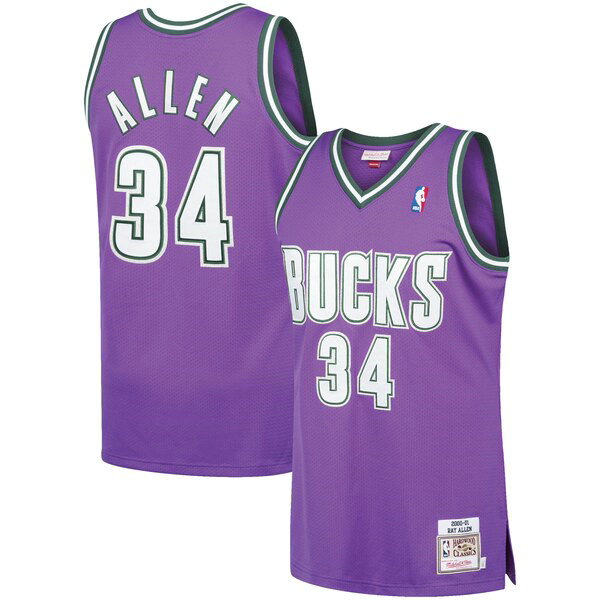 Camiseta baloncesto Ray Allen 34 2000-2001 Púrpura Milwaukee Bucks Hombre