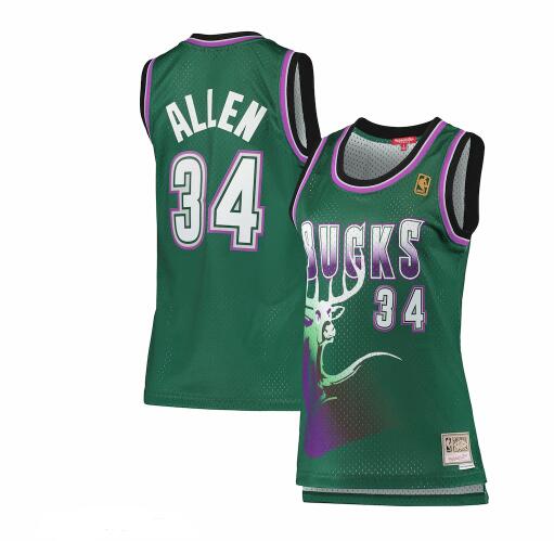 Camiseta baloncesto Ray Allen 34 hardwood classics Verde Milwaukee Bucks Mujer