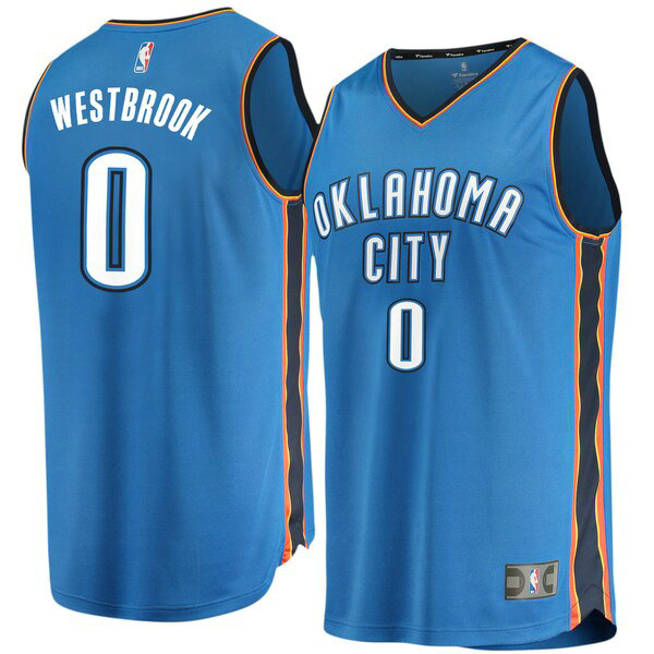 Camiseta baloncesto Russell Westbrook 0 Icon Edition Azul Oklahoma City Thunder Hombre