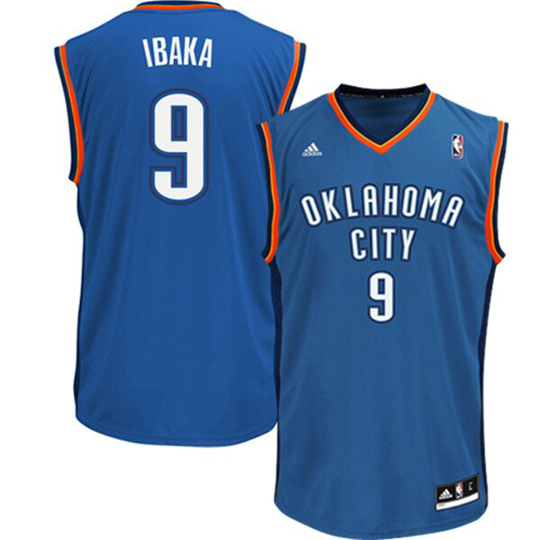 Camiseta baloncesto Serge Ibaka 9 adidas Azul Oklahoma City Thunder Nino
