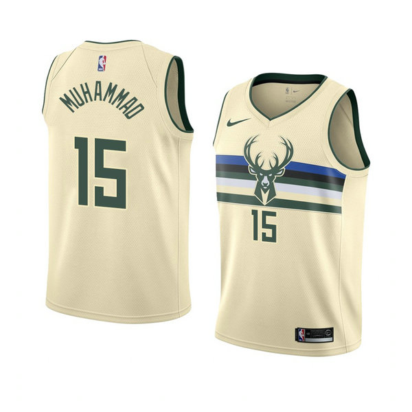 Camiseta baloncesto Shabazz Muhammad 15 Ciudad 2018 Crema Milwaukee Bucks Hombre