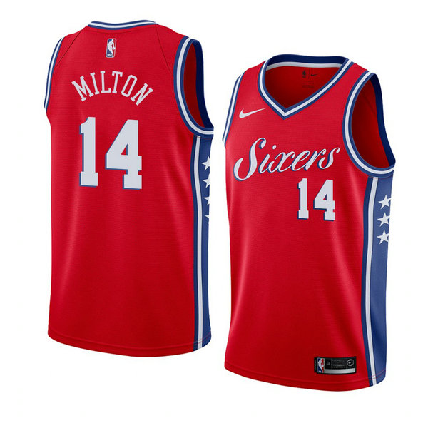 Camiseta baloncesto Shake Milton 14 Statement 2017-18 Rojo Philadelphia 76ers Hombre