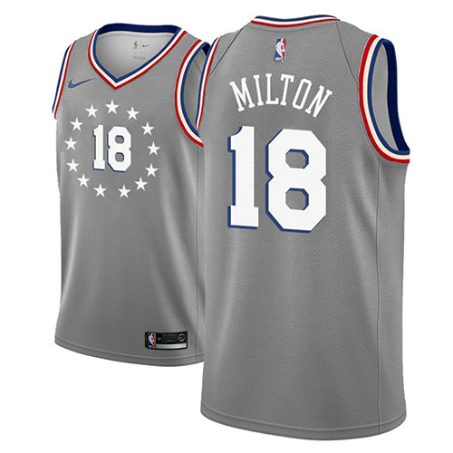 Camiseta baloncesto Shake Milton 18 Ciudad 2018-19 Gris Philadelphia 76ers Hombre