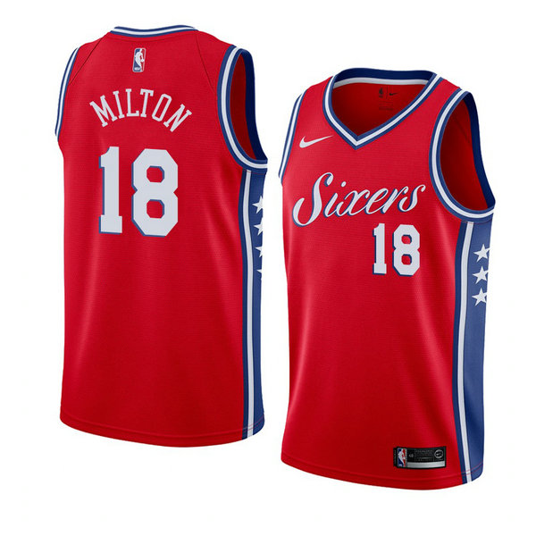 Camiseta baloncesto Shake Milton 18 Statement 2018 Rojo Philadelphia 76ers Hombre