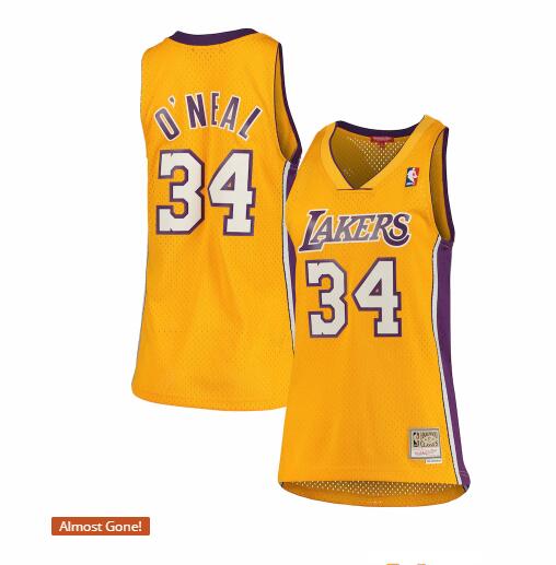 Camiseta baloncesto Shaquille O'Neal 34 hardwood classics Amarillo Los Angeles Lakers Mujer
