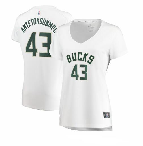 Camiseta baloncesto Thanasis Antetokounmpo 43 association edition Blanco Milwaukee Bucks Mujer