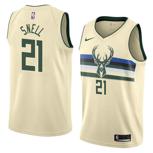 Camiseta baloncesto Tony Snell 21 Ciudad 2018 Crema Milwaukee Bucks Hombre