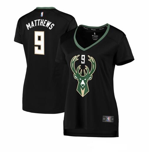 Camiseta baloncesto Wesley Matthews 9 statement edition Negro Milwaukee Bucks Mujer