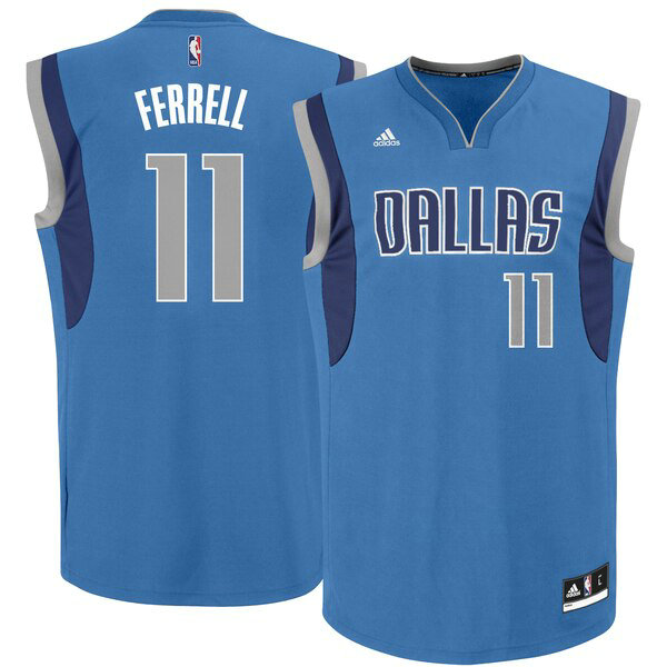 Replica de camiseta baloncesto yogi ferrell 11 adidas road replica azul dallas mavericks hombre