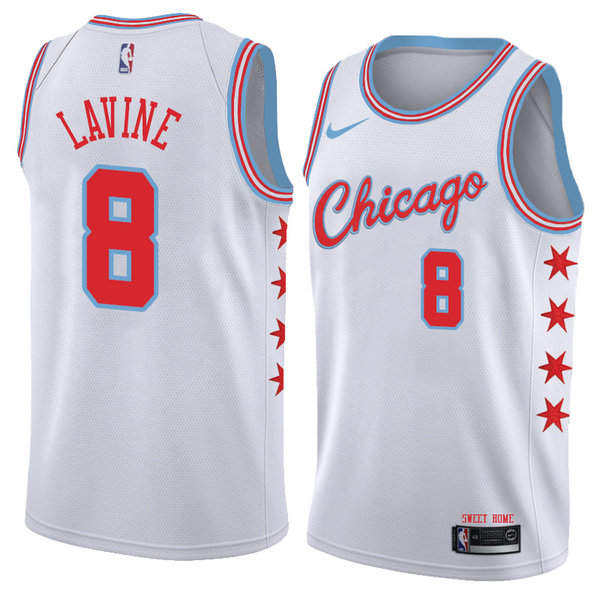Camiseta baloncesto Zach Lavine 8 Ciudad 2018 Blanco Chicago Bulls Hombre