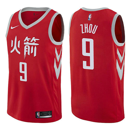 Camiseta baloncesto Zhou Qi 9 Ciudad 2017-18 Rojo Houston Rockets Hombre