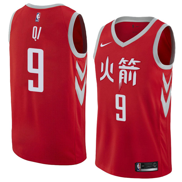 Camiseta baloncesto Zhou Qi 9 Ciudad 2018 Rojo Houston Rockets Hombre