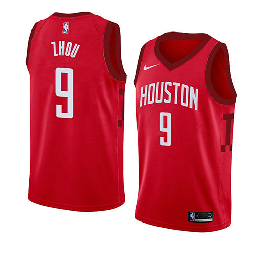 Camiseta baloncesto Zhou Qi 9 Earned 2018-19 Rojo Houston Rockets Hombre