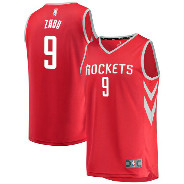 Camiseta baloncesto Zhou Qi 9 Icon Edition Rojo Houston Rockets Hombre