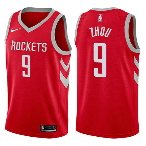 Camiseta baloncesto Zhou Qi 9 Swingman 2017-18 Rojo Houston Rockets Hombre