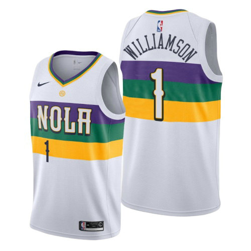 Camiseta baloncesto Zion Williamson 1 Ciudad 2019-20 Blanco New Orleans Pelicans Hombre