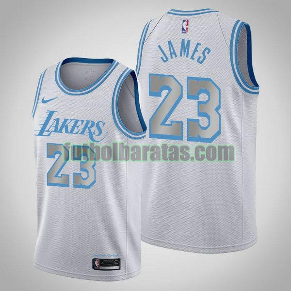 camiseta 2020 2021 lebron james 23 los angeles lakers blanco hombre