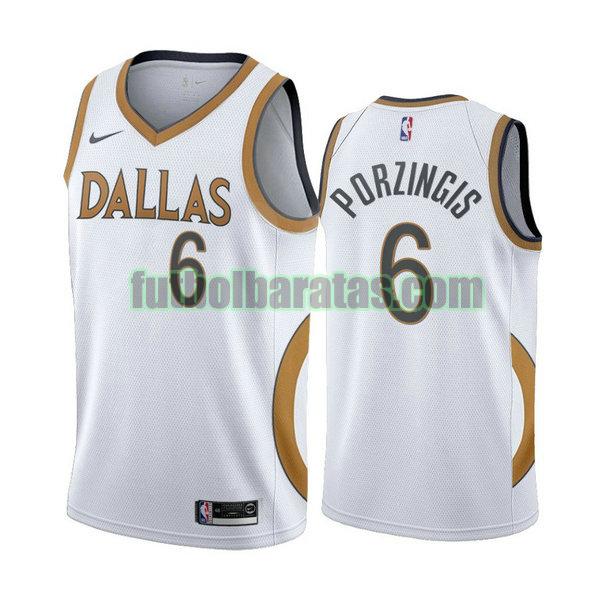 camiseta 2020 kristaps porzingis 6 dallas mavericks blanco hombre