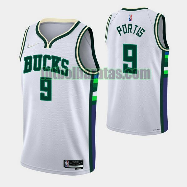 camiseta 2021-2022 bobby portis 9 milwaukee bucks blanco hombre