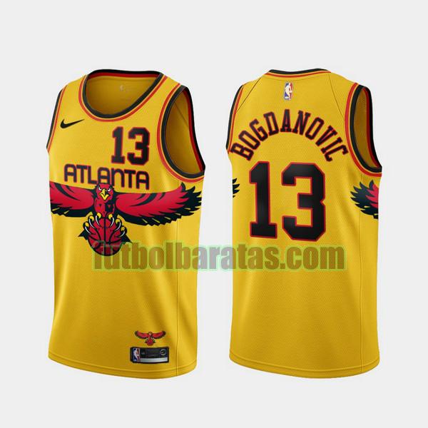 camiseta 2021-2022 bogdan bogdanovic 13 atlanta hawks amarillo hombre