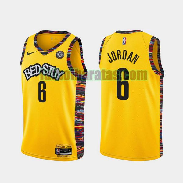 camiseta 2021-2022 deandre jordan 6 brooklyn nets amarillo hombre