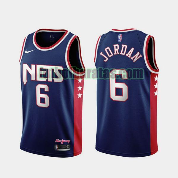 camiseta 2021-2022 deandre jordan 6 brooklyn nets azul hombre