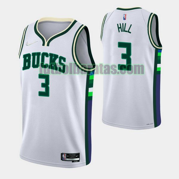 camiseta 2021-2022 george hill 3 milwaukee bucks blanco hombre